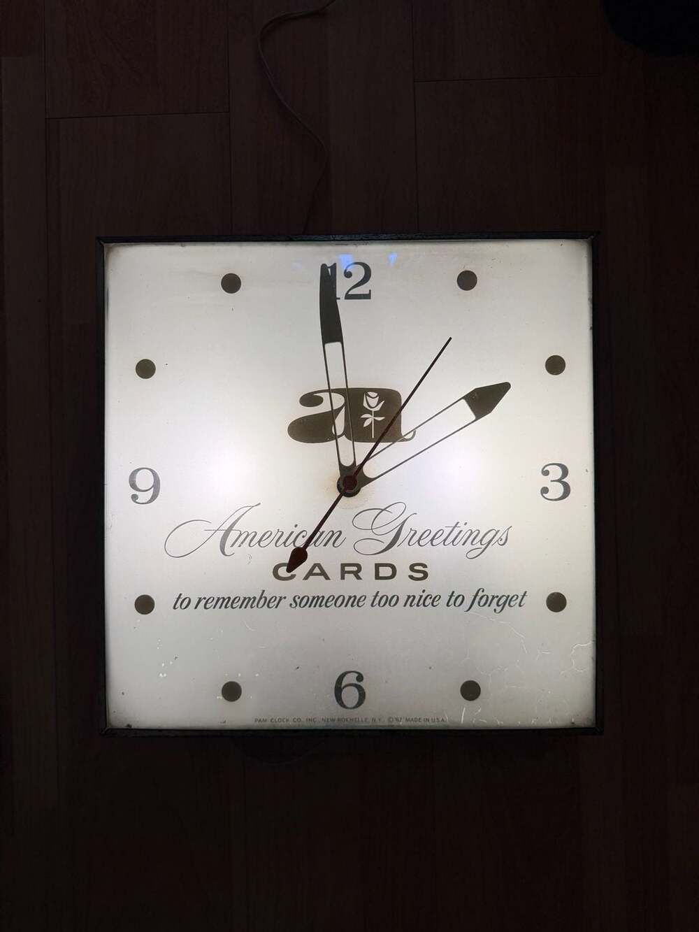 Vintage 1962 Pam Clock American Greetings Lighted Sign Clock Bubble Glass Works